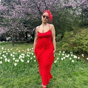 Elegant Red Ruffle Dress